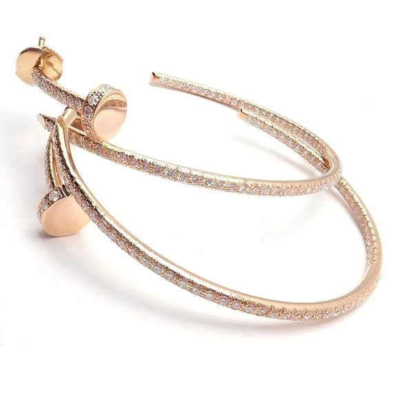 Authentic! Cartier Juste un Clou 18k Rose Gold Diamond Nail Hoop Earrings Paper - Picture 7 of 12